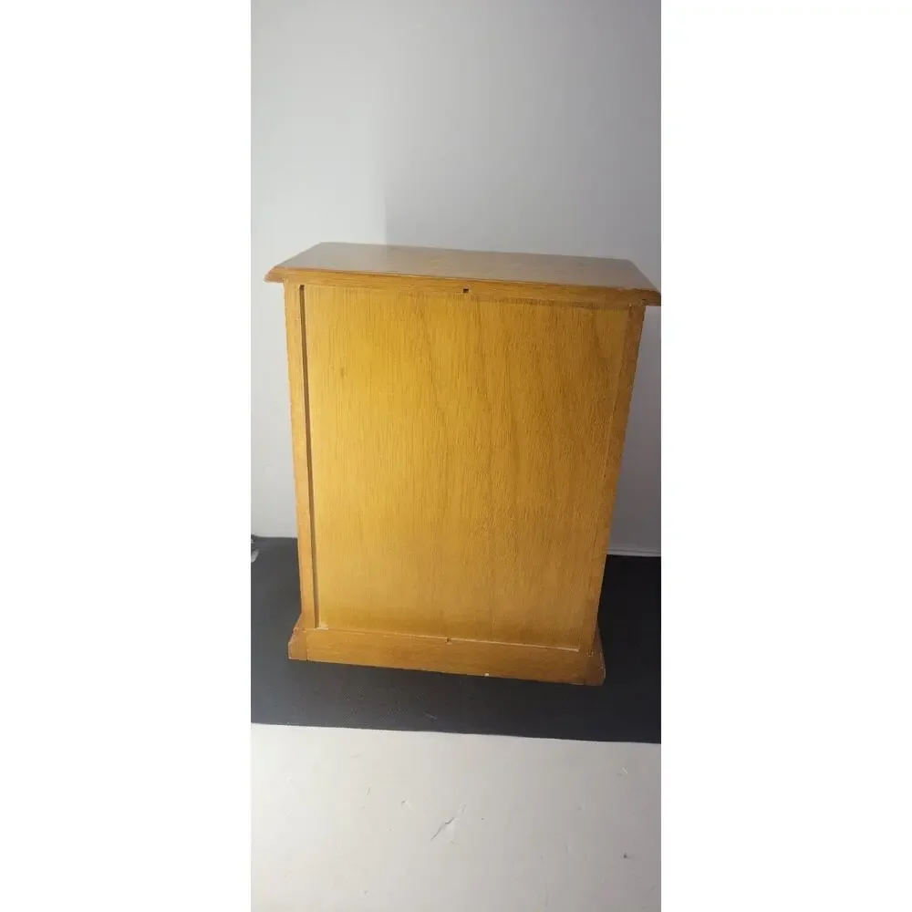 Wood Jewelry Box Cabinet 5 Drawers Floral Glass Door Velvet Lined Brown